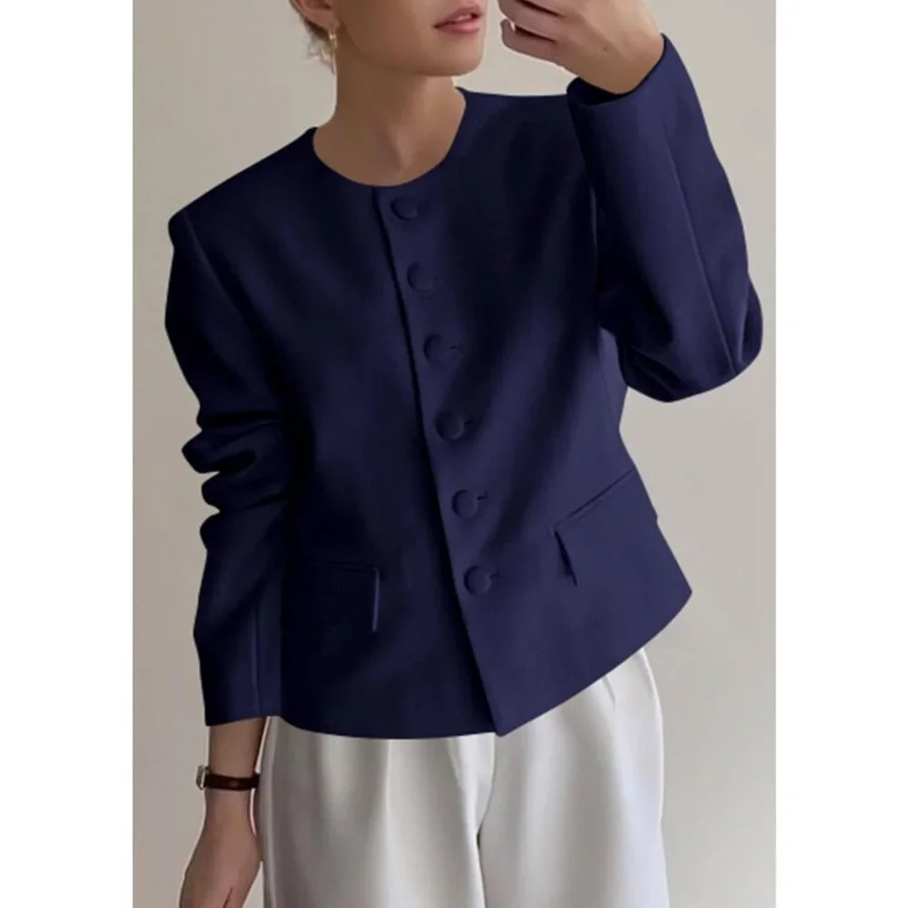 Women's Blue Blazers Business Casual Outfits Fall Fashion Long Sleeve Jacket